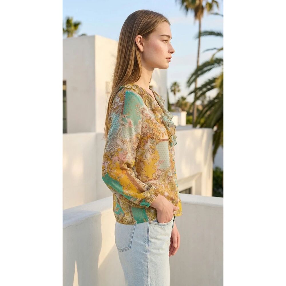 Ruffle Neck Button Long Sleeve in Chiffon - Picture 3 of 5